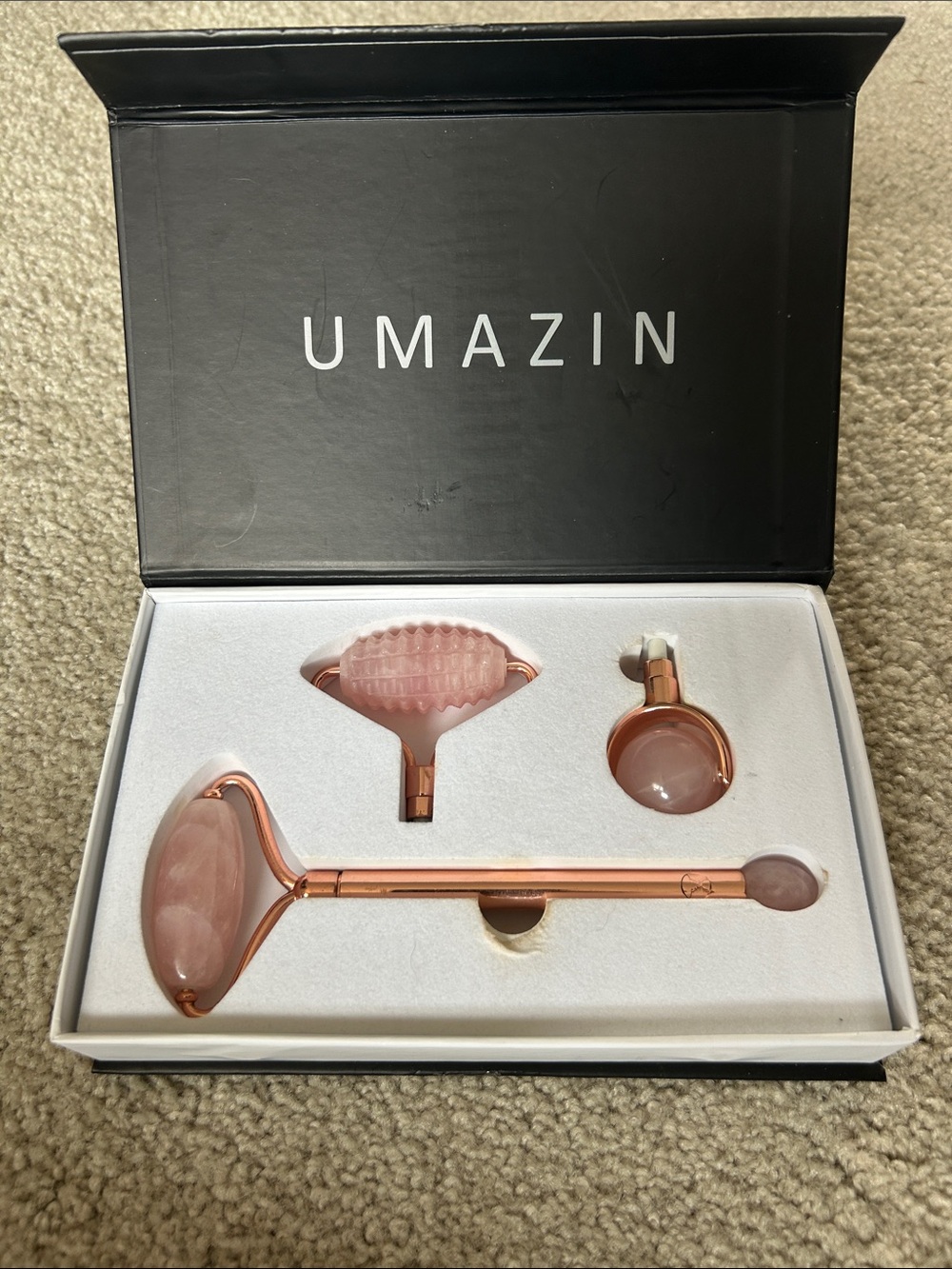 Rose Quartz Facial Roller & Attachment Set - Pink